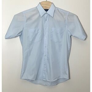 Vintage Montgomery Ward Button Up Shirt Mens 15.5 Light Blue Broadcloth 70s